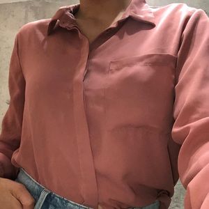 Pink loose & work appropriate button down blouse